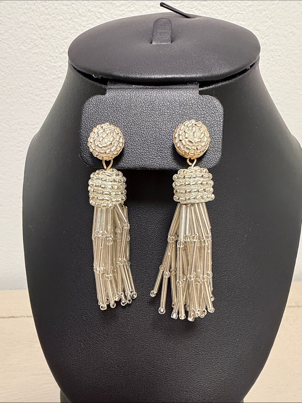 Sugarfix by BaubleBar Silver Beaded Tassel Dangle Drop Statement Earrings Post